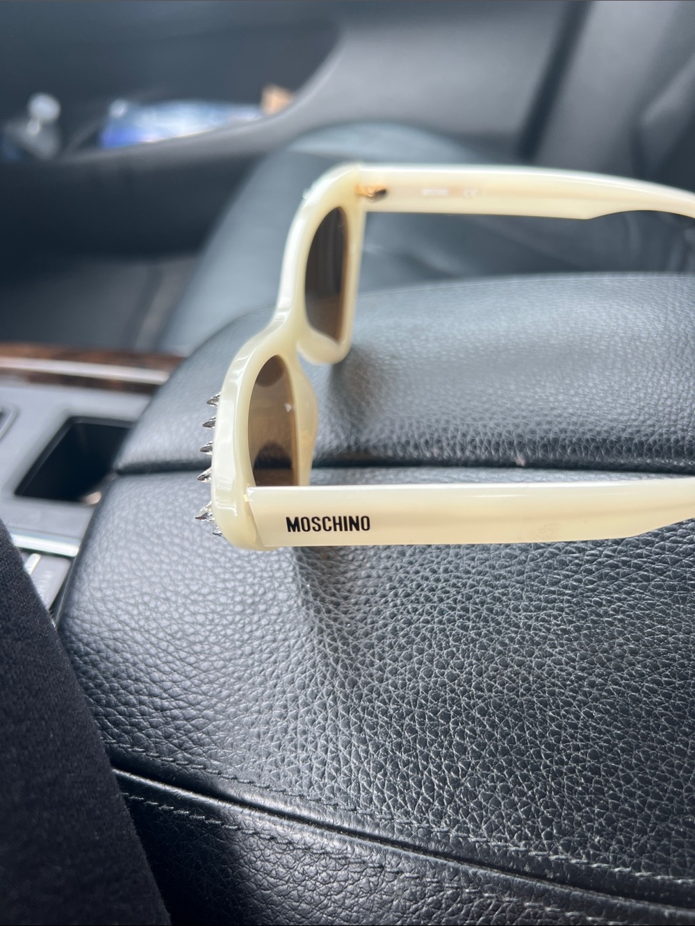 Moschino Cream Cat-Eye Sunglasses with Rhinestones - Picture 4 of 5